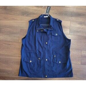 Utility Vest Womens 2XL Beyove Navy Pockets Snap Zip Front Anorak NEW FLAW